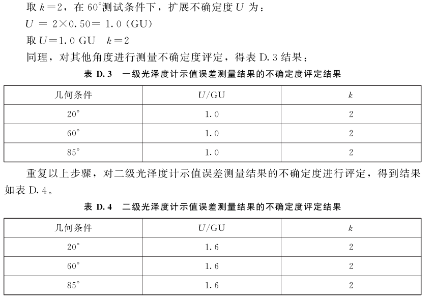 鏡向光澤度計示值誤差測量結果的不確定度評定7