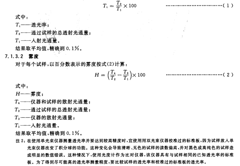 透明塑料透光率和霧度的測定——霧度計法3